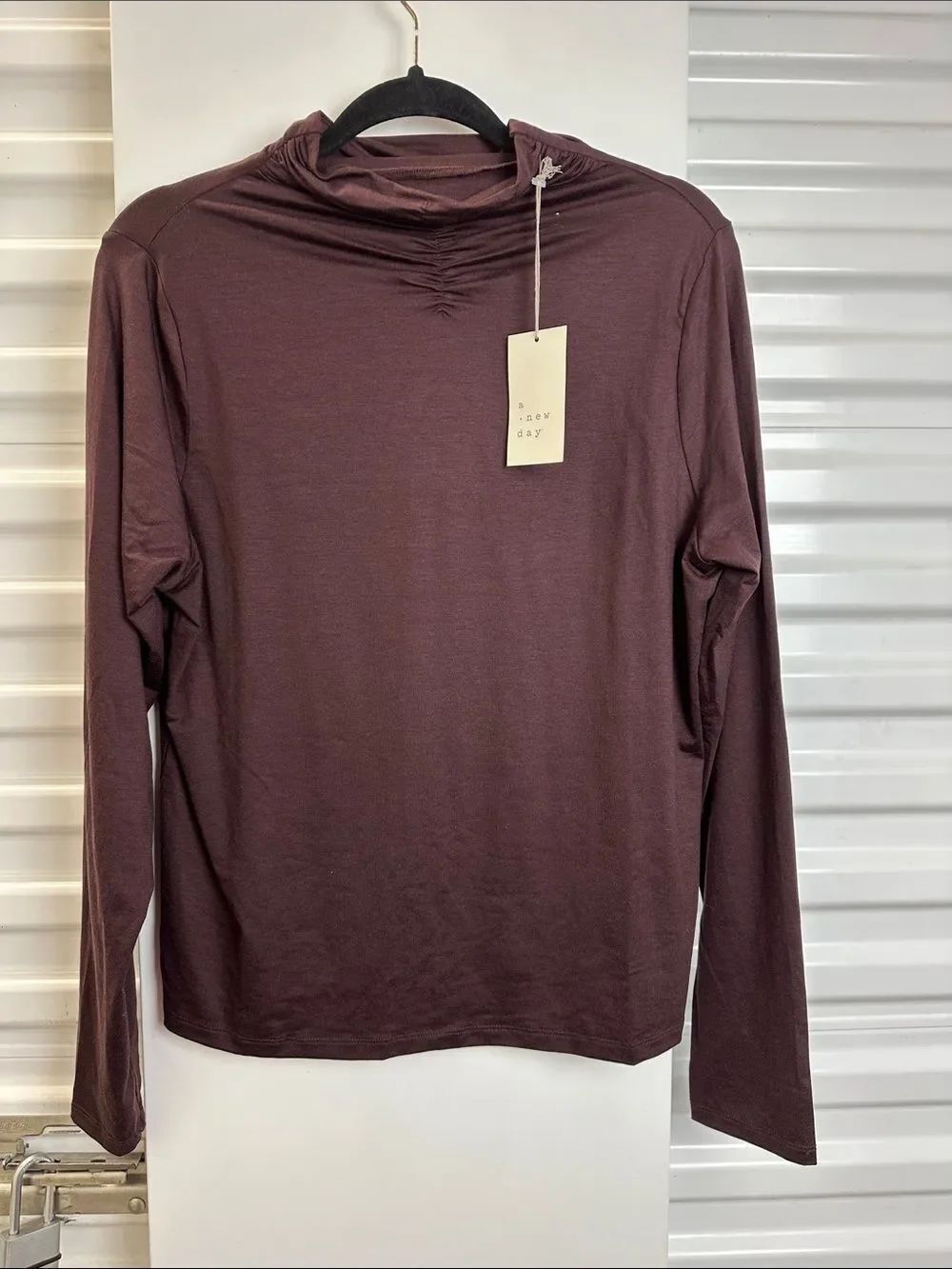 a new day Women's Long-Sleeve Mock Neck Top - Plum Brown